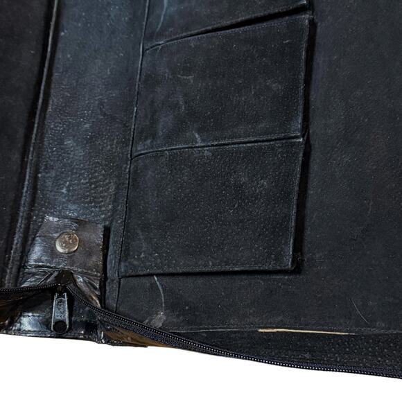 Vintage Black Eel Skin Briefcase High Polish Double Handle Full Zip - Picture 15 of 16